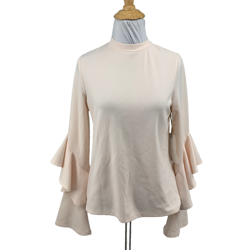 Leith Top Women XS Extra Small Tiered Dramatic Bell Sleeve Mock Keyhole Shirt